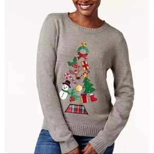 Karen Scott Petites Ugly Christmas Sweater Grey MP